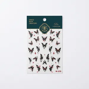 M-275 butterfly 5D nail art stickers with intricate red and black embossed patterns