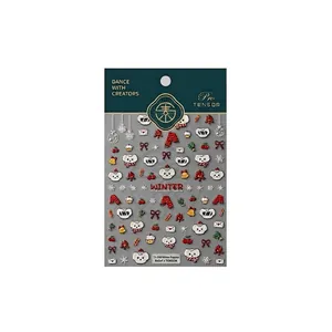 3D embossed nail art stickers TS-3589 featuring winter puppies and Christmas motifs