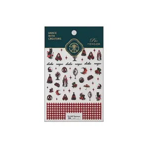 3D embossed gothic nail stickers with red roses and cat patterns in Duchess style