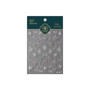 Adhesive purple butterfly nail art stickers M-317 with gold foil and flower motifs