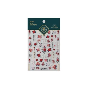 5D embossed nail stickers with red and white roses and butterfly designs TS-3631