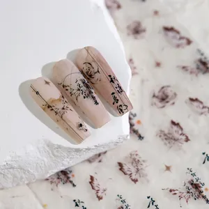 Autocollants de Nail Art en Relief 5D Style Encre Chinoise Papillon Fleur Calligraphie Décalcomanies pour Femmes Décoration de Manucure DIY