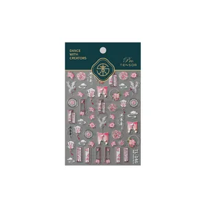 Traditional Chinese style 5D embossed nail art stickers with cranes and lotus motifs