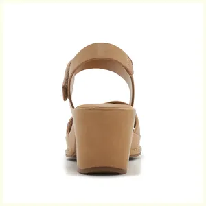 Rear view of comfortable wedge sandals with adjustable velcro strap and matte finish