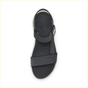 Vue de dessus de sandales Siketu pour femmes noires avec brides tissées et semelle