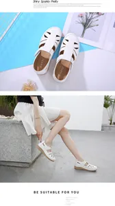 Close-up of white hollowed-out wedge sandals for women with breathable triangular vents