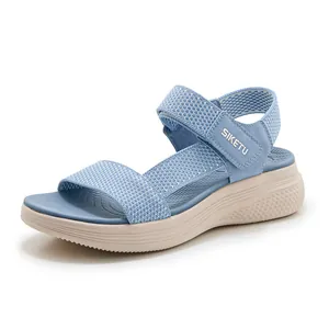 SIKETU Sandales Compensées Sportives pour Femmes Tige en Fly Knit Respirante Fermeture Auto-agrippante Semelle Epaisse Chaussures