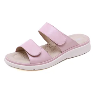 Sandales de plage roses pour femmes avec doubles brides et semelle épaisse douce