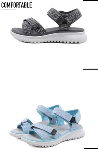 Detail view of comfortable platform sports sandals with nylon straps and velcro closures