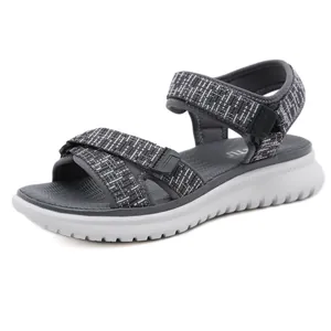 Women's sporty wedge sandals with woven straps and chunky anti-slip sole in grey