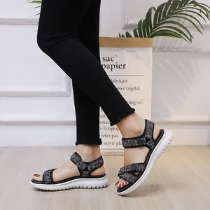 Women's sporty wedge sandals with black gingham pattern and thick white platform soles