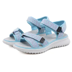 Light blue wedge sports sandals with adjustable straps and non-slip platform sole