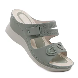 Damen Casual Keilabsatz Slipper Lochmuster PU Leder Plateau Strand Sandalen Atmungsaktiv Mules Mode Schuhe