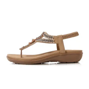 Sandales compensées d'été avec strass et perles, bride élastique pour plage