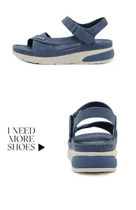 Detail view of navy platform sandals showing suede texture and adjustable straps