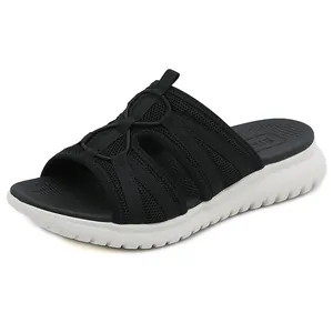 Women Casual Sporty Mesh Mule Sandals Breathable Cross Strap Wedge Thick Sole Open Toe Non-Slip Slides Outdoor Footwear