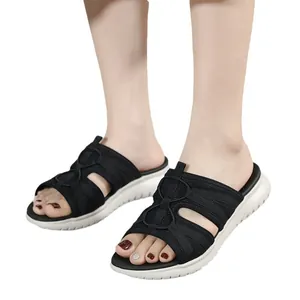 Women's black wedge platform sandals with breathable mesh upper and lightweight MD sole