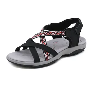 Damen Sportliche Sandalen Ethno Geometrisches Muster Flache Wanderschuhe Mit Stoff Obermaterial TPR Sohle Klettverschluss Outdoor Sandalen