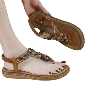 Boho σανδάλια flip flop με στρας, πολύχρωμες χάντρες και μεταλλικά στοιχεία καρδιάς