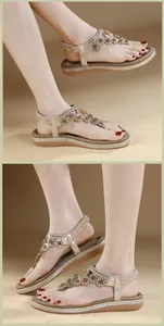 Detailansicht der Boho-Sandalen mit Sonnenblumen-Kristallen und elastischem Fersenriemen