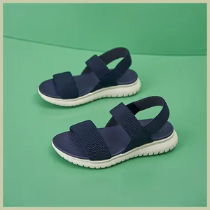 Draufsicht marineblaue Sport-Sandalen mit strukturiertem Fußbett und weißer MD-Sohle