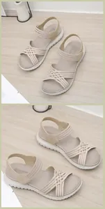 Detail van abrikooskleurige gevlochten sandalen met witte sportieve plateauzolen