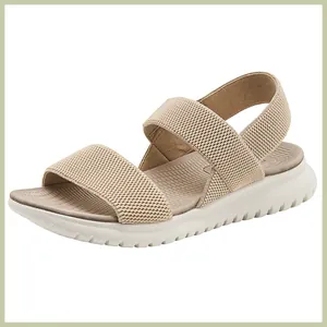 Sandali sportivi beige da donna con suola spessa in MD e cinturini elastici