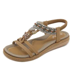 Böhmische Damen-Sandalen mit Perlen, Nieten und bequemen, elastischen Fersenriemen