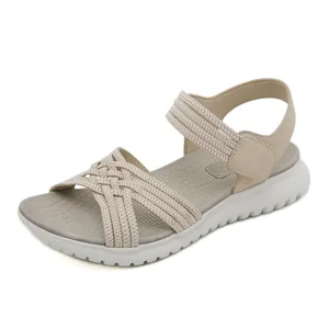 Lichte sportieve plateausandalen voor dames met ademende elastische bandjes beige