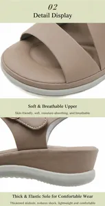 Detailaufnahme khakifarbener Plateausandalen mit gekreuzten Riemen und dicker Sohle