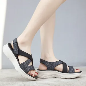 Women Sporty Platform Sandals Lightweight Comfortable Hook And Loop Cross Straps MD Sole Casual Outdoor Walking Shoes