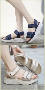 Detail view of platform sport sandals with adjustable velcro straps and thick anti-slip sole