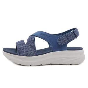 Women's navy blue platform wedge sandals with adjustable strap and thick MD sole