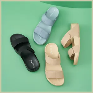 Top view of comfortable double-strap platform sandals in four summer colors