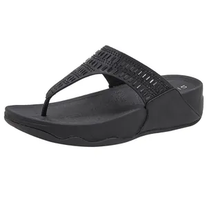 Sandalias de cuña para mujer con diamantes negros y cómoda plantilla de masaje