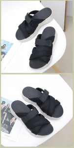 Detailed close-up of chunky platform sandals featuring breathable black mesh and velcro straps