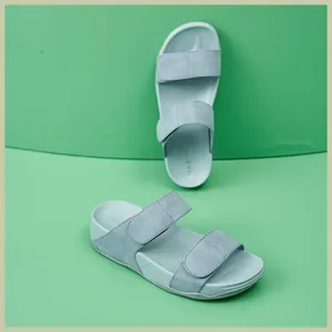 Detail view of lightweight platform sandals with adjustable straps and ergonomic footbed