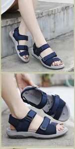 Sandales de sport bleues pour femmes avec triple bride velcro et semelle épaisse