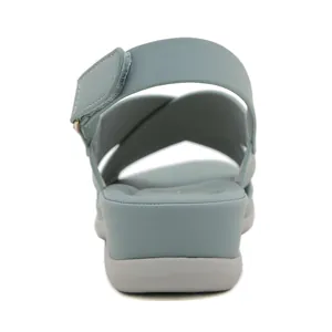 Women's light teal platform sandals with wedge heel and velcro strap for summer 2025