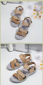 Vues détaillées de sandales de sport kaki avec brides velcro et empiècements mesh