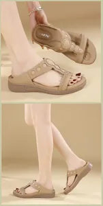 Detail of bohemian rhinestone thong sandals featuring cushioned massage platform soles