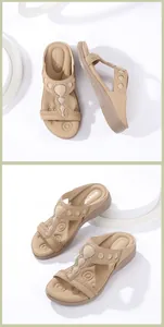 Detail view of Bohemian rhinestone sandals with latex massage sole and platform wedge