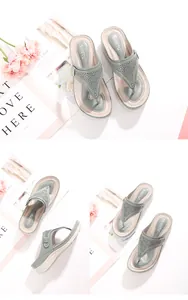 Détail de tongs à talons compensés verts avec motifs floraux découpés et semelles épaisses
