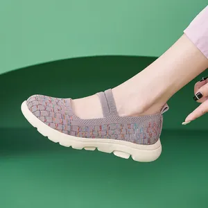 Chaussures Mary Jane tricotées pour femmes en violet avec semelles antidérapantes