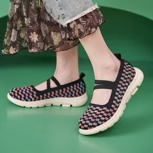 Baskets Mary Jane tissées colorées avec mesh respirant et semelle épaisse antidérapante