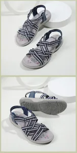 Detail view of women's sports sandals featuring velcro straps and anti-slip rubber soles