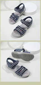 Detailansicht der Damen-Sport-Sandalen mit Ethno-Druck Riemen und floraler Grip-Sohle