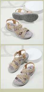 Detail view of khaki sports sandals with non-slip petal-textured grey rubber sole
