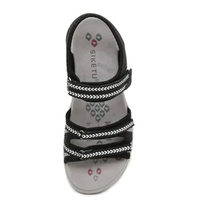 Damen-Sport-Sandalen mit schwarz-weiß gewebten Riemen und praktischem Klettverschluss