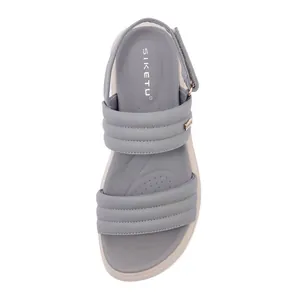 Top view of comfortable grey platform sandals with quilted straps and anti-slip footbed